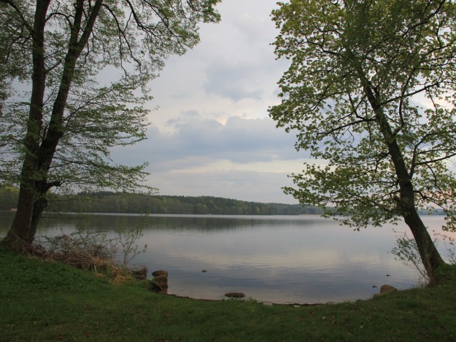 Jezioro Żerdno tuż przy zamku Drahim